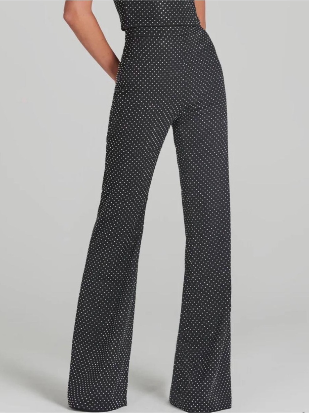 NADINE MERABI Black and White Polka Dot High-Waist Wide-Leg Pants